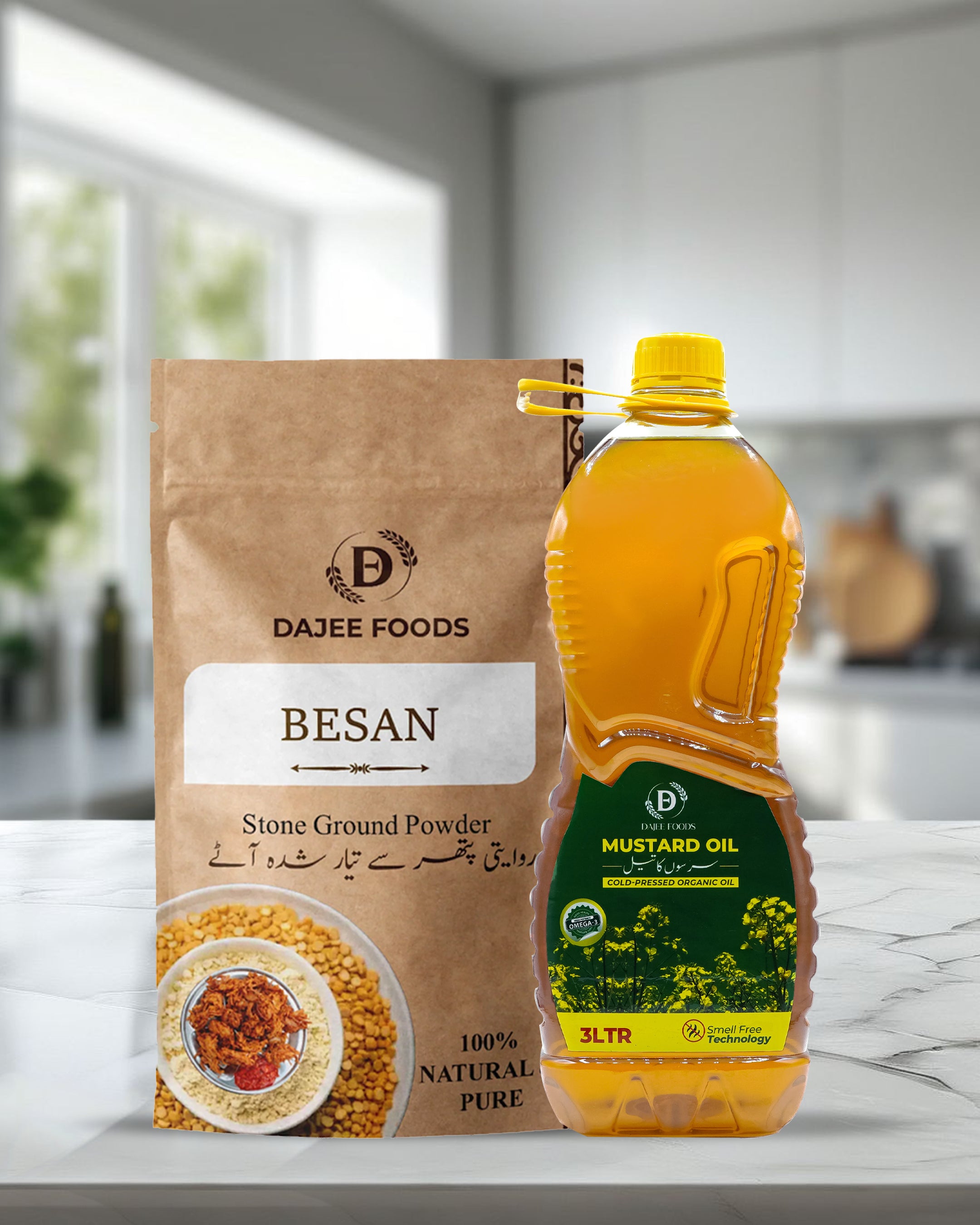 Mustard Oil (3 L) + Premium Gram Flour (1 kg Besan)